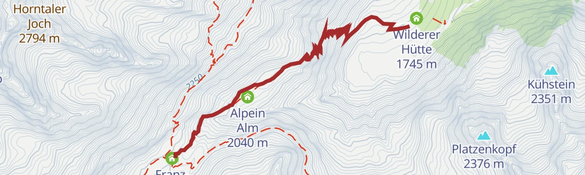 Route map: Almwirtschaft Oberiss - Franz-Senn-Hütte